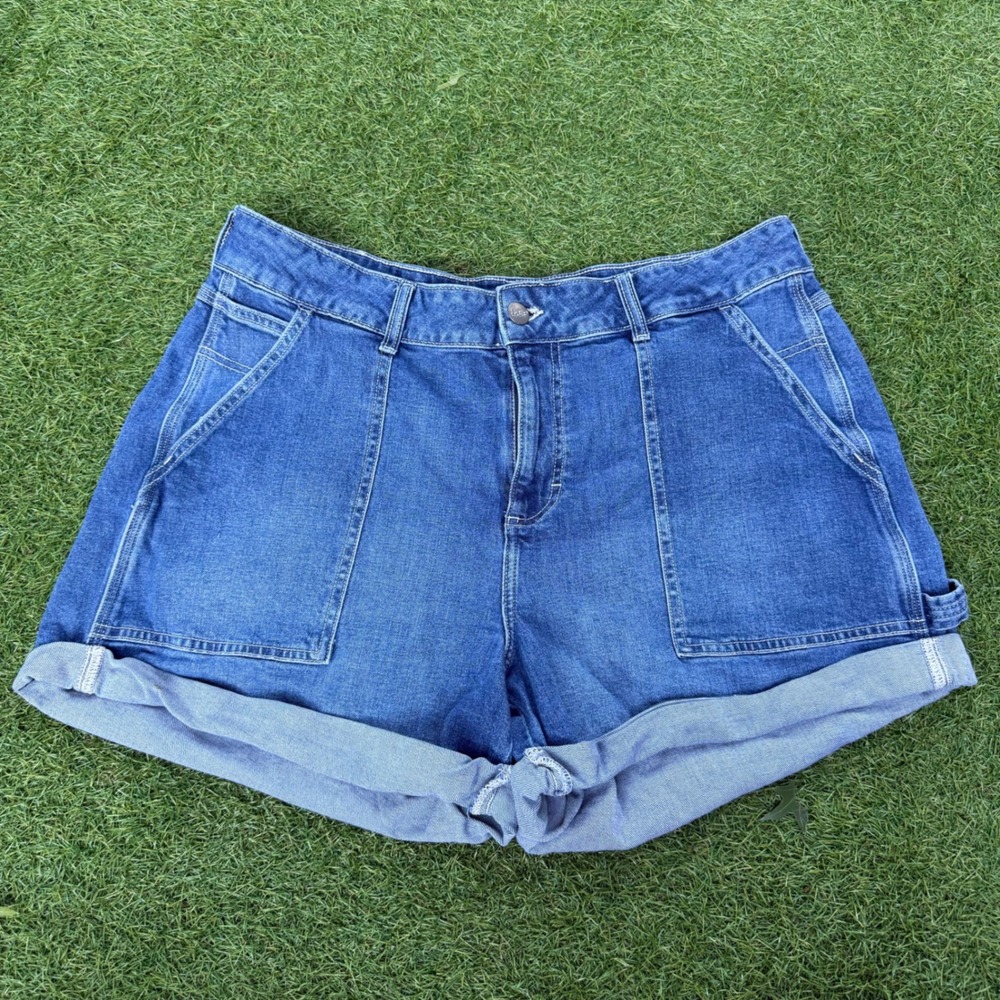 Lee Workwear Denim‎ Shorts Womens 16W Medium Blue High Rise Cuffed Pockets